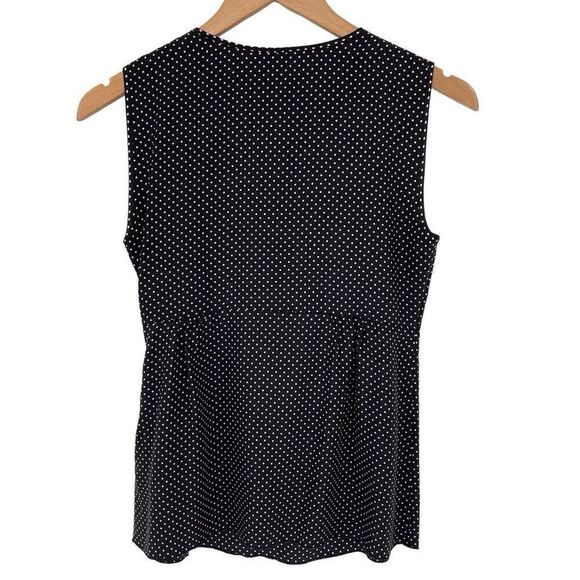 J Crew 100% Silk Polka Dot Pleated Sleeveless Blouse Women 2 Black White 80324 - Picture 3 of 5
